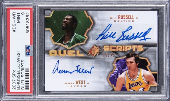 2007-08 SPx Dual Scripts #DS-WR Bill Russell/Jerry West Dual Signed Card (#10/25) - PSA MINT 9 